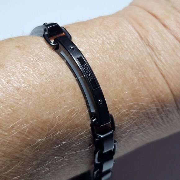 *Sale* Fossil Black Steel Link Bracelet 8" Unisex - Picture 6 of 16